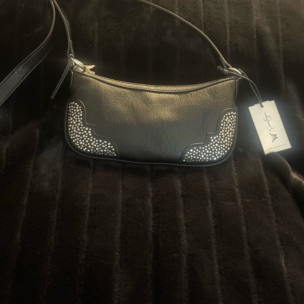 Jessica Simpson Black Shoulder Bag with Silver Accents
